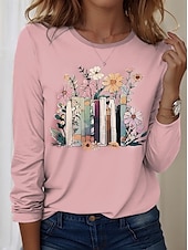 economico T-shirt floreale-Per donna Maglietta Rosa Floreale Grafico Casual Manica Lunga Girocollo Top Regolari Quotidiano Stampato Rosa Primavera Autunno