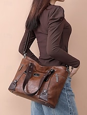 cheap Handbag &amp; Totes-Premium Brown Faux Leather Handbag for Women – Versatile Messenger Bag with Adjustable Strap for Work and Casual Use