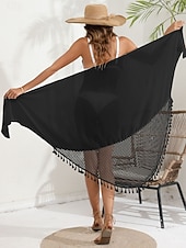 tanie Spódnica kopertowa-Kostium kąpielowy damski okrycie wierzchnie owinięcie frędzle wakacyjne wdzianko plażowe jednolity kolor bez rękawów kostiumy kąpielowe