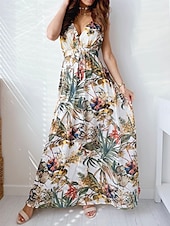 abordables Robes de vacances-Femme Robe Maxi Robe casual mode Décontractées Vacances Casual du quotidien Standard Graphic Sans Manches Col V Noir Blanche Bleu Vert Eté Printemps