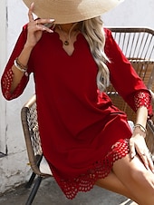 preiswerte schwarzes Minikleid-Damen Minikleid schwarzes kleid Freizeitkleid Cocktailkleid Abendkleid Basic Lässig Urlaub Täglich Normale Passform Einfach Dreiviertelarm V Ausschnitt Schwarz Rote Blau Sommer
