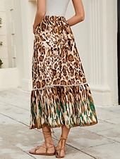economico Gonne grafiche-Per donna Gonna lunga Boemia Boho Lungo Maxi Vita alta Gonne Leopardo Color Block Collage Stampa Media elasticità Per eventi Spiaggia Marrone Quattro stagioni Poliestere Viscosa