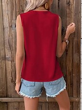 abordables Débardeurs et camisoles femme-Débardeur en satin pour femmes Uni Mode Moderne Décontracté Sans manches Col en V Hauts réguliers Quotidien Sortie Week-end Dentelle Noir Blanc Rouge Blanc cassé Été Printemps