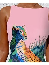 billiga One-piece-baddräkter-Damernas baddräkter Helfärgad monokini baddräkt rygglös magkontroll hög midja slim semester strandkläder djur rund hals ärmlös baddräkt