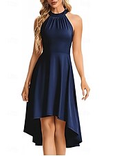 abordables Robes pour invitées de mariage-Robe A-Line pour invités de mariage Robe asymétrique à la hauteur variable sans manches col rond pour automne invité de mariage crêpe extensible avec fronces 2025