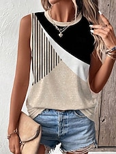 preiswerte Tank-Shirts &amp; kurze Jäckchen für Damen-Damen Trägertop gestreift stilvoll lässig ärmellos Rundhals reguläre Tops Daily Druck Khaki Sommer