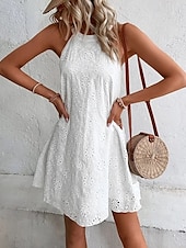 ieftine Rochii Albe Casual-Pentru femei Rochie Mini Rochie albă Rochie casual Rochie decupată Rochie de vară Modă În aer liber Concediu Dată Fit regulat Simplu Fără manșon Gâtul halter Portocaliu Trifoi Bej Vară Primăvară