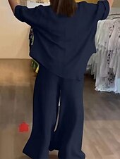 economico Set in cotone e lino-Per donna Moda Streetwear Camicia Set di biancheria in cotone Set da due pezzi Pantaloni di Lino Pantaloni Manica Lunga Scollo a V Tinta unica Ferie Abbigliamento quotidiano Nero Bianco Blu marino