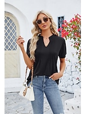 billige Kvinne Enkle Topper-Dame Boho T-skjorte Grafisk عادي Bohem søt stil Stilfull Kortermet Puffermer V-hals Vanlige topper Daglig Ut på byen Helg Trykt mønster Grå og Hvit Svart+Hvit+Grå Svart Lysegrønn Vin Sommer