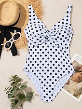 cheap One-piece swimsuits-Women&#039;s Swimwear One Piece Monokini Swimsuit Backless Tummy Control High Waist Vacation Beach Wear Polka Dot V Neck Sleeveless Bathing Suits