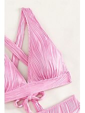 billiga Bikiniset-Dam Badkläder Bikini 2 st Kaxig Baddräkt Öppen rygg Smal Semester Standkläder Ensfärgat V-hals Ärmlös Baddräkter