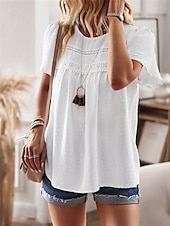 Dámské Košile Halenka Pevná barva stylové Na běžné nošení Krátký rukáv Tričkový Běžné topy Práce Denní Dovolená Šalvějová zeleň Černá Bílá Světlá růžová Rubínově červená Léto Jaro levne Hladké dámské topy-Dámské Košile Halenka Pevná barva stylové Na běžné nošení Krátký rukáv Tričkový Běžné topy Práce Denní Dovolená Šalvějová zeleň Černá Bílá Světlá růžová Rubínově červená Léto Jaro