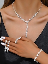 cheap Women&#039;s Necklace-Gold Rhinestone Jewelry Set – Elegant Necklace, Bracelet, and Ring Set for Women, Perfect for Formal Events, Weddings and Special Occasions