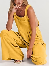 abordables combinaisons décontractées-Femme Normal Salopette Actif Couleur unie Sans Manches Col Rond Boutons Poche Vacances du quotidien Standard Jaune Vin Abricot Eté