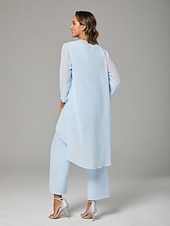 voordelige Broekpakken van mama-Jumpsuit  Pantsuit Moeder van de Bruid  Bruiloft Gast Elegante Plus Size Bateau Hals Vloerlengte Chiffon Mouwloos Wrap Inclusief met Effen Kleur 2025
