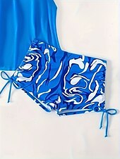 preiswerte Tankinis-Damen Badeanzug Tankini 2 Stück Junge Bein Bademode Rückenfrei Hohe Taillenlinie Urlaub Strandbekleidung Farbblock Rundhalsausschnitt Ärmellos Badeanzüge