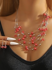 ieftine Colier de damă-set de colier și cercei cu mărgele multicolore pentru femei – bijuterii elegante pentru nunți, petreceri și ținute de seară