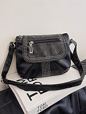 billiga Crossbodyväskor-brun crossbody-väska i konstläder med dubbdetaljer – avslappnad, trendig handväska för vardagsbruk, shopping och utflykter svart röd blå