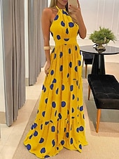 tanie Sztuka i projektowanie sukien-Damskie Sukienka maxi Codzienne sukienki Sukienka gorsetowa Sukienka A line Sukienka na ramiączkach Elegancki Codzienny Urlop Codzienny Regularny Kwiaty Panterka Groszki Bez rękawów Kantarka