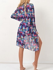 voordelige 3-delige bikiniset-Dames Zwemkleding Bikini 2 stuks Korte broek Zwempak Blote rug Slank Vakantie Strand Kleding Bladeren V-hals Mouwloos Lange mouw Badpakken