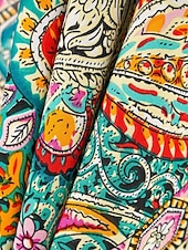 billiga Strandklänningar-Damers baddräkter cover up baddräkt knappar semester strandkläder paisley v-hals långärmad baddräkter