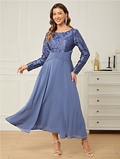 billige Kjoler til nyttårsaften-Dame Normal Maxikjole Blonde kjole Chiffonkjoler Elegant Stilfull Fest Bryllupsgjest Stevnemøte Normal Helfarge Langermet Crew-hals Blå Sommer