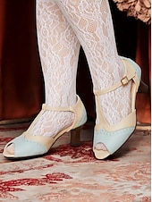 cheap 1930s-Women&#039;s Vintage Colorblock T-Strap Peep-Toe Heels – Elegant Mid Heel Sandals with Buckle Closure for Office, Casual &amp; Formal Occasions