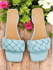 cheap Dress Sandals-Women&#039;s Light Blue Braided Strap Heeled Mules – Trendy Square Toe Summer Sandals