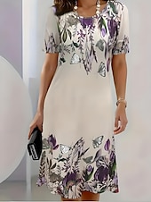 tanie kwiatowa sukienka-Damskie Sukienka midi Codzienne sukienki Sukienka t-shirtowa Sukienka letnia Letnie sukienki Elegancja Urlop Tropikalny Urlop Święto Randka Luźna Kwiaty Krótki rękaw Półgolf Khaki Lato