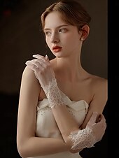 baratos Luvas de Casamento-Renda Até o Pulso Luva Elegante / Estilo Clássico Com Cor Pura Luvas de Festa / Casamento