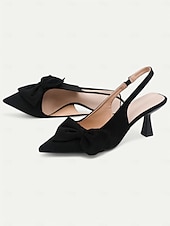 olcso Cicás sarkú cipők-női velúr slingback sarkú cipő – hegyes orrú cicasarkú masnival, elegáns pumpák bulikhoz és irodai viselethez