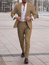 billiga Casual kostymer-Herr Bröllop Linen Linnekostymer Rodnande Rosa Mörkgrå Solid färg Skräddarsydd passform 2 delar set Singelknäppt 1 Knapp