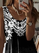 tanie Sukienki boho-Damskie Sukienka mini Czarna sukienka Zabytkowa sukienka Sukienka paisley Codzienne sukienki Elegancja Bohema Urlop Urlop Codzienny Święto Regularny Graficzny Artystyczny Etnické Bez rękawów Półgolf