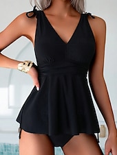 voordelige Zwemdresses-Dames Zwemkleding Tankini 2 stuks Brutaal Zwempak Blote rug Hoge taille Vakantie Strand Kleding Effen Kleur V-hals Mouwloos Badpakken
