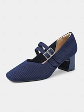 cheap Block Heels-Breathable Fly-knit Mary Jane Pumps with Double Buckle Detail and Chunky Heel, Elegant Style for Women, Ideal for Work, Events and Formal Occasions