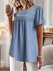 Dámské Košile Halenka Pevná barva stylové Na běžné nošení Krátký rukáv Tričkový Běžné topy Práce Denní Dovolená Šalvějová zeleň Černá Bílá Světlá růžová Rubínově červená Léto Jaro levne Hladké dámské topy-Dámské Košile Halenka Pevná barva stylové Na běžné nošení Krátký rukáv Tričkový Běžné topy Práce Denní Dovolená Šalvějová zeleň Černá Bílá Světlá růžová Rubínově červená Léto Jaro