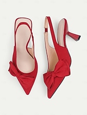 olcso Cicás sarkú cipők-női velúr slingback sarkú cipő – hegyes orrú cicasarkú masnival, elegáns pumpák bulikhoz és irodai viselethez