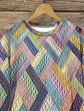 abordables Hauts Rayés et Géométriques-Femmes Sweats à capuche Géométrique Bloc de Couleur Occasionnel manche longue Col rond Hauts Réguliers Travail Tenue Quotidienne Occasionnel Imprimé Gris Claire Automne Hiver