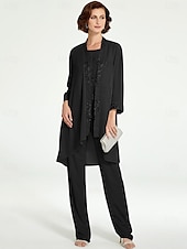 levne Máminy kalhotové kostýmy-Jumpsuit  kalhotový kostým 3 dílný matky nevěsty formální svatební host elegantní plus size bateau výstřih podlahová délka šifon krajka bez rukávů s volány volná velikost na míru