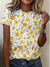 billige Blomster t-skjorte-Dame T skjorte Sommertopper Blomstret Grafisk Klassisk Fritid Kortermet Crew-hals Crop Tops Daglig Helg Trykt mønster Regnbue Sommer Vår Høst
