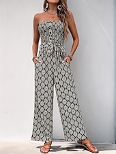 economico tuta stampata-Per donna Normale Tuta Attivo Tinta unica Senza maniche Senza bretelline Tasche Vita alta Da mare Giornaliero Standard Nero Estate