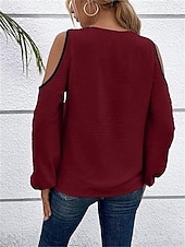 preiswerte Damen Einfache Oberteile-Damen Hemd Bluse Farbblock Elegant Täglich Stilvoll Langarm Laternenärmel U-Ausschnitt Normale Oberteile Arbeit Täglich Festtage Patchwork Wein Blau Beige Frühling Herbst