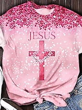 abordables T-shirt Humor &amp; Citations-La Saint-Valentin Femme T shirt Croix Décontractées Manche Courte Col Rond Hauts réguliers du quotidien Imprimer Rose Claire Eté
