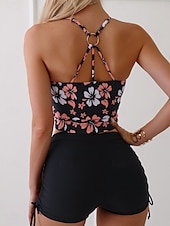 abordables Ensemble de bikinis-Maillots de bain femme bikini 2 pièces maillot de bain short dos nu slim vacances plage mode floral encolure en U sans manches