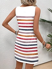 levne Pruhované a geometrické šaty-Dámské mini šaty ležérní šaty malé šaty sundress letní šaty každý den na dovolené pravidelné střih pruhy bez rukávů kulatý výstřih červené léto