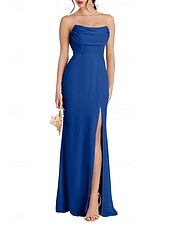 abordables Robes de demoiselle d&#039;honneur-Sirène / Trompette Robe de Demoiselle d&#039;Honneur  Épaules Dénudées Manche Courte Élégant Longueur au sol Chiffon Extensible avec Devant Fendu / Fronces 2022