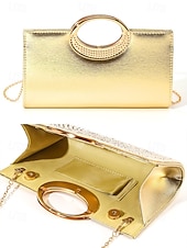 Недорогие Клатчи и вечерние сумочки-Гламурный вечерний клатч с золотыми кристаллами и круглой ручкой – женская сумочка со стразами, идеально подходит для свадеб, вечеринок и официальных мероприятий.