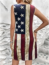  Independence Day Patriotic Women's Mini Dress Casual Dress Tank Dress Vacation Casual Vacation Daily Regular Fit Flag Sleeveless Crew Neck Red Summer