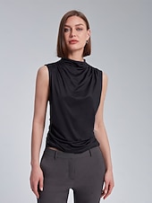 economico Bluse e camicie-Per donna Tinta unica Vacanza Ufficio Lavoro Senza maniche Nero Bianco Arricciato A lupetto Senza Maniche Elegante Casual Quotidiano Collo Alto Estate Primavera