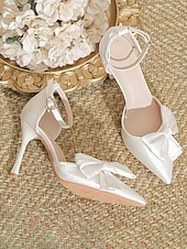 preiswerte Formell-Champagnerfarbene Pumps mit Fesselriemchen und Schleife – elegante Damen-Stilettos mit spitzer Spitze für Hochzeiten und besondere Anlässe